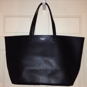 Black faux leather Victoria's Secret tote